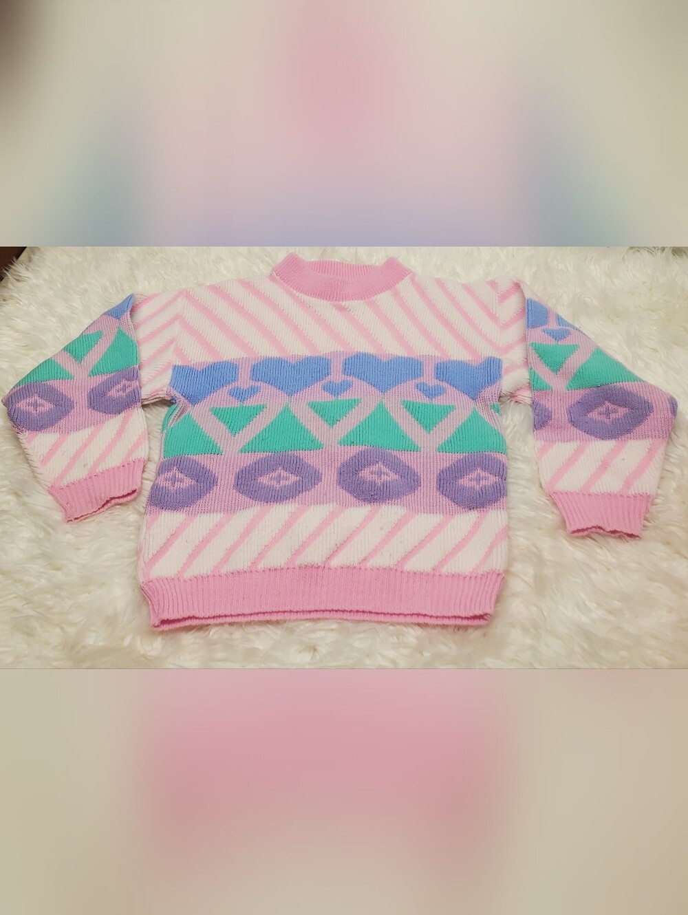 Vintage rare miniwave sweater, pink blue purple teal, y2k VTG 80s kids